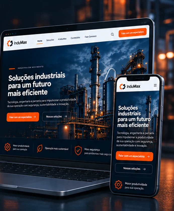 Site InduMax apresentado em notebook e smartphone